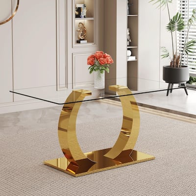 Transparent Glass Dining Table, Transparent Tempered Glass Tabletop,En Stainless Steel Metal Table Legs