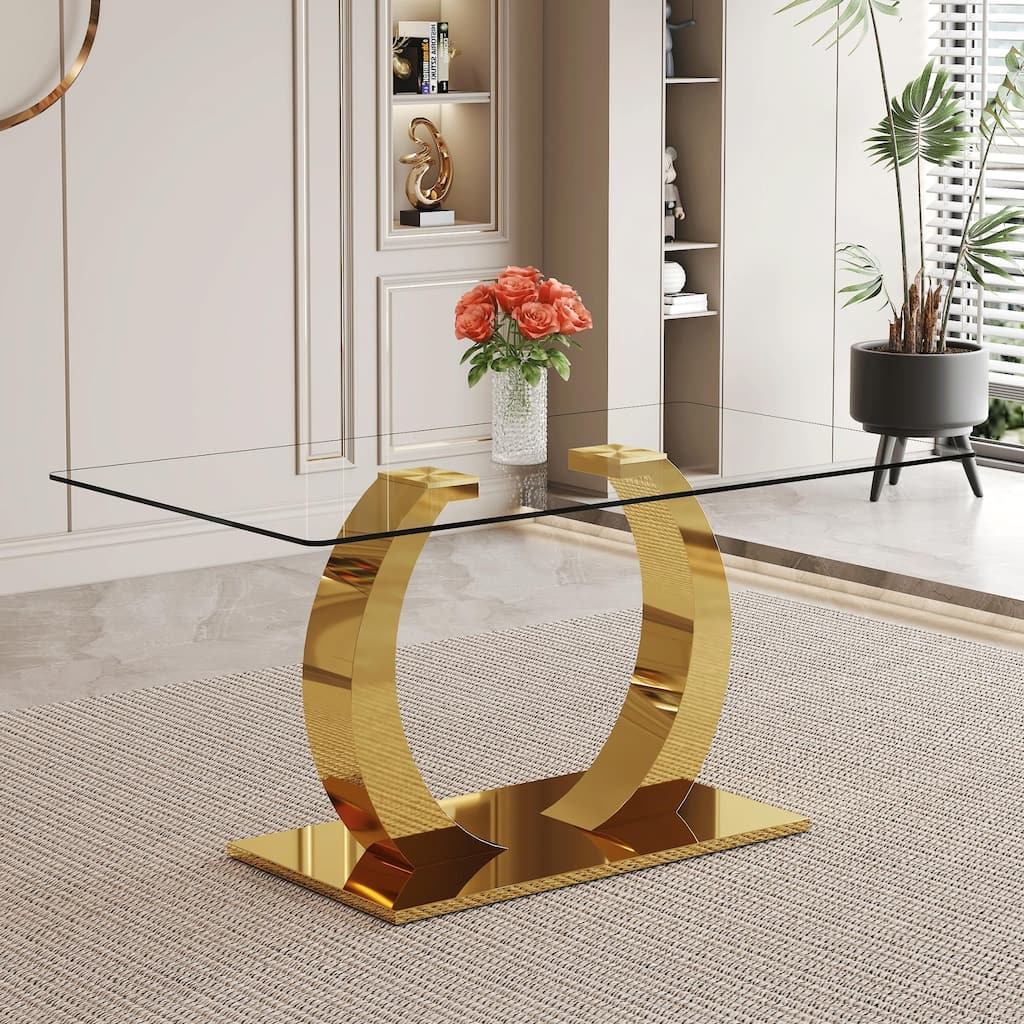 Transparent Glass Dining Table, Transparent Tempered Glass Tabletop,En Stainless Steel Metal Table Legs