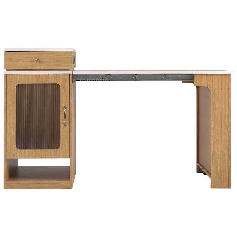 Kitchen Island with Extendable Dining Table, Kitchen Storage Table with 2 Drawers, Power Outlet, Open Shelves, for Diningroom