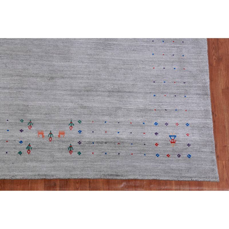 Hand Knotted Oriental 100% Wool Carpet Tribal Tribal Greys & Charcoal Gabbeh Area Rug - 12' 2'' X 9' 2''