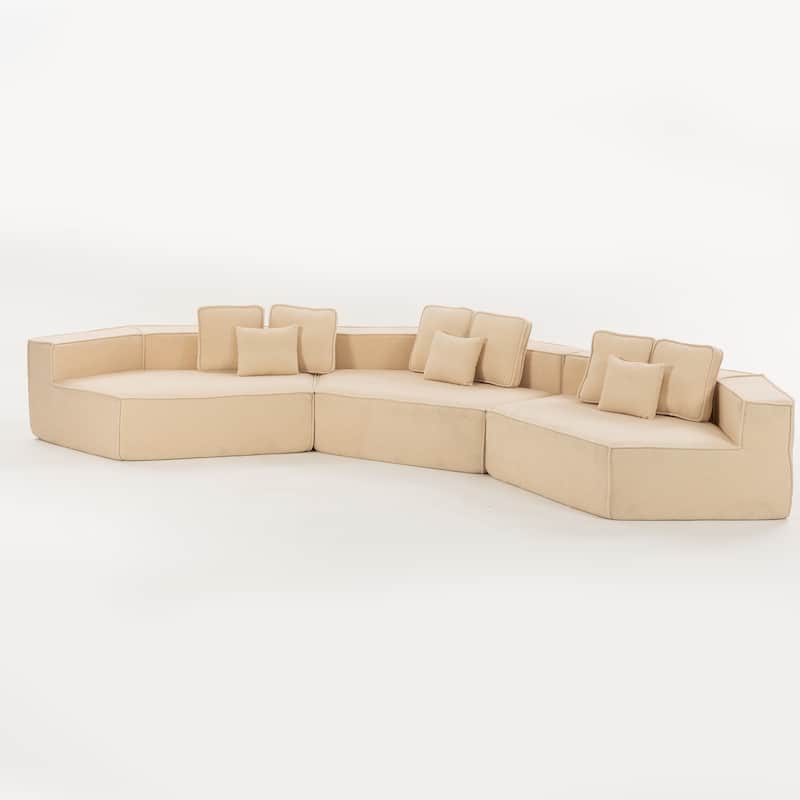 181"Extra Large Multi-Seat Modular Sofa with Teddy Sherpa Fabric,Includes 9 Soft Pillows