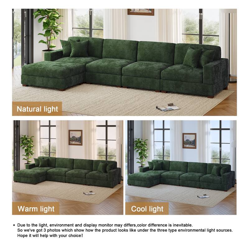Modern Oversized Chenille Modular Sectional Sofa with Ottoman