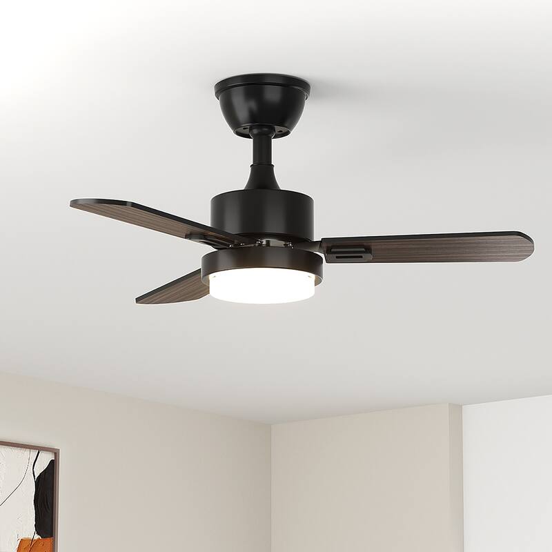 Modern Farmhouse Large Ceiling Fan with Integrated Light and Remote, Ceiling Fan with Timer and 6-speed Wind - 32'' - Black Walnut