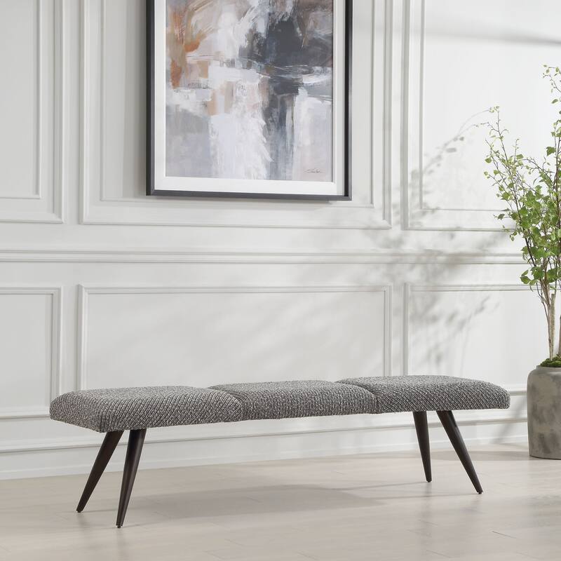Striped Boucle Upholstered Bench - 72.5" - Charcoal and Gray
