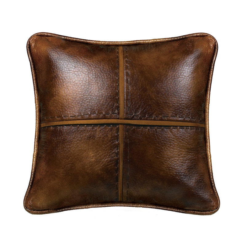 Paseo Road by HiEnd Accents Brighton Stitched Faux Leather Decorative Throw Pillow, 18" x 18"