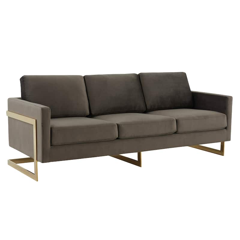 LeisureMod Lincoln Modern Upholstered Velvet Sofa with Gold Frame - 83"