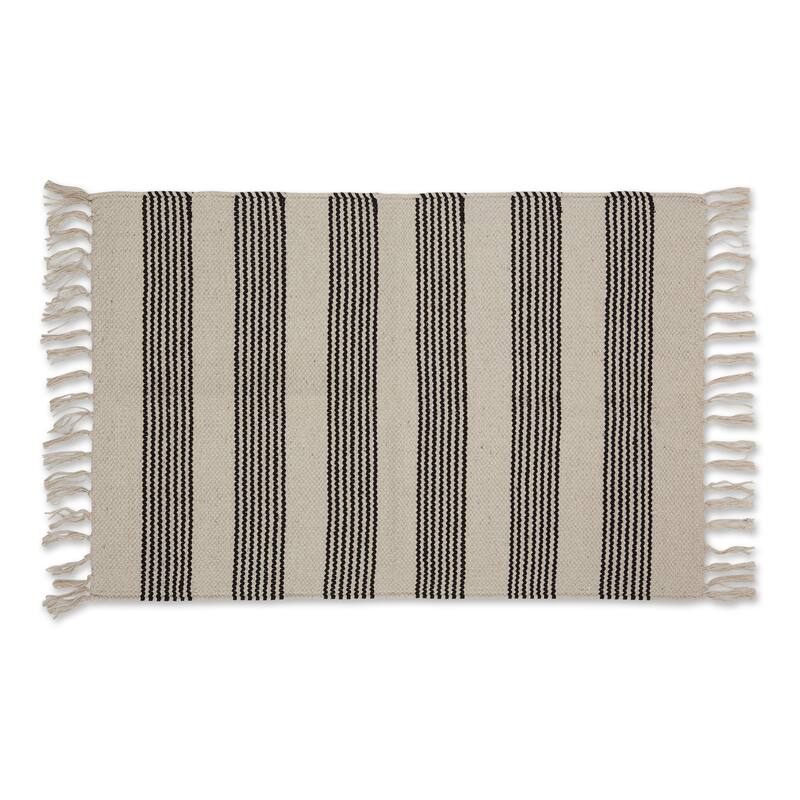 DII Black Ticking Stripe Hand-Loomed Rug 2x3 Ft - 24.0 In. L X 36.0 In. W X 0.2 In. H - Black Ticking