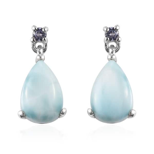 Simple Oval Blue Larimar sterling silver dangle earrings