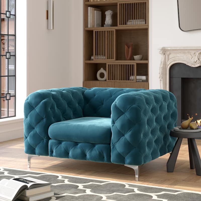 Corvus Aosta Tufted Velvet Chesterfield Club Chair - French Blue