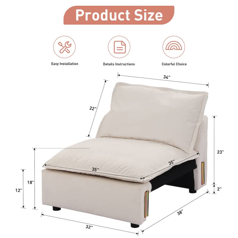 Modular Sectional Sofa, Modern Comfy Cloud Sofa Couch, Corduroy Rainbow Deep Seat Sofa with Movable Cushion