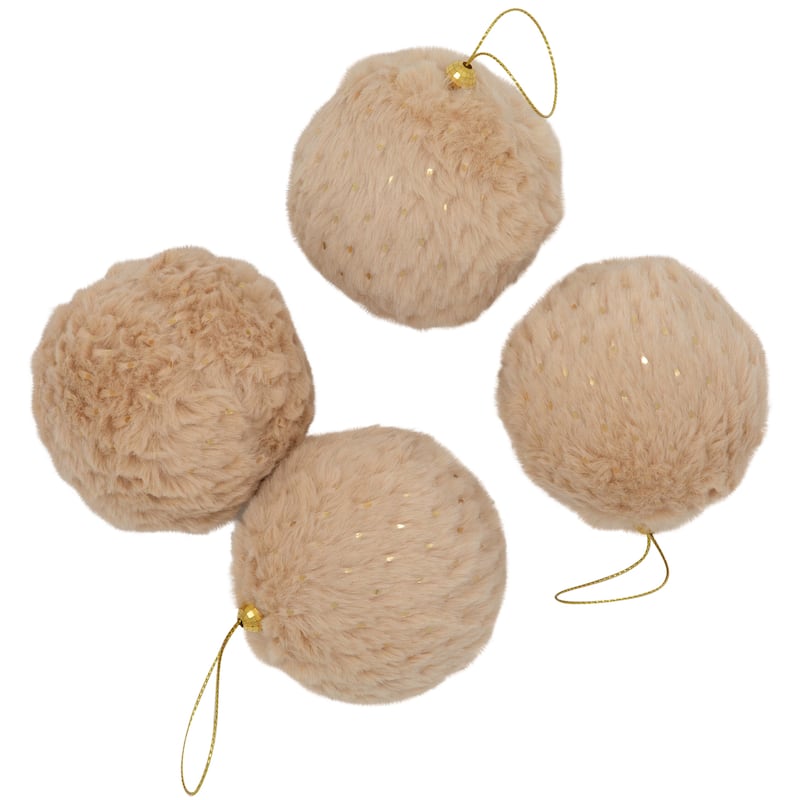Plush Polka-Dotted Christmas Ball Ornaments - 2.75" - Beige - Set of 4