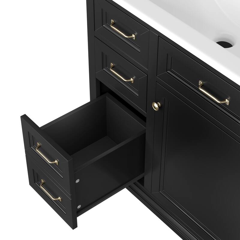 Bathroom Vanity with Ceramic Sink, Bathroom Storage Cabinet with 4 Drawers & 1 Soft-Close Door, Freestanding Bathroom Vanities
