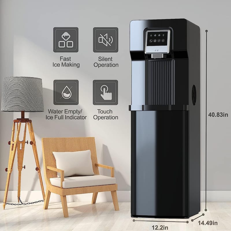 Black Bottom Loading Water Dispenser Cooler with Ice Maker