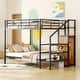 slide 2 of 55, Black Full Size Metal Bunk Bed with Storage Stairs and Wardrobe, Sturdy Dormitory Heavy Duty Metal Bedframe with Safety Rails Black - Full