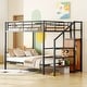 preview thumbnail 1 of 9, Full Over Full Metal Bunk Bed with Lateral Storage Ladder and Built-in Wardrobe,Contemporary Design for Space Efficiency Black