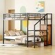 preview thumbnail 22 of 40, Metal Bunk Bed with Lateral Storage Ladder and Wardrobe for Kids, Boys and Girls Full over Full - Black