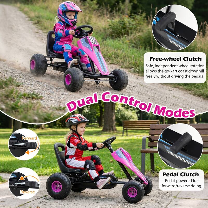 Gymax Pedal Go Kart for Kids 4-Wheel Ride On Toy w/ Steering Wheel &