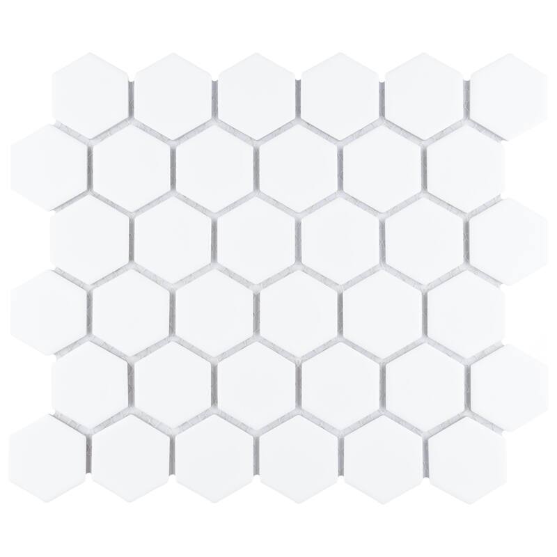 Merola Tile Hudson Due 2" Hex Matte White 10-7/8" x 12-5/8" Porcelain Mosaic Floor and Wall Tile - Case (10 Tiles)