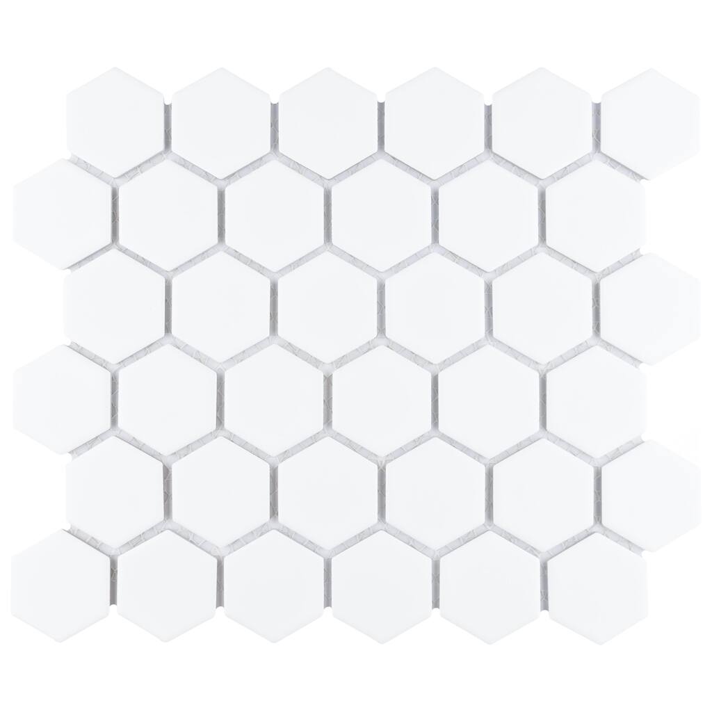 Merola Tile Hudson Due 2" Hex Matte White 10-7/8" x 12-5/8" Porcelain Mosaic Floor and Wall Tile