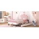 preview thumbnail 16 of 28, Twin Size Upholstered Princess Bed with Crown Headboard and 2 Drawers, Platform Bed in White+Pink