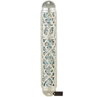 Matashi Hand Painted Enamel Mezuzah w Hebrew Shin & Crystals Home Decor for Jewish Holiday House Blessing Gift for Holiday