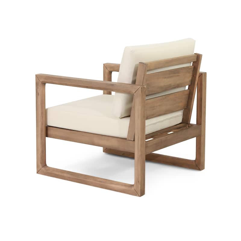 Stefan Acacia Wood Outdoor Club Chair with Cushions by Christopher Knight Home