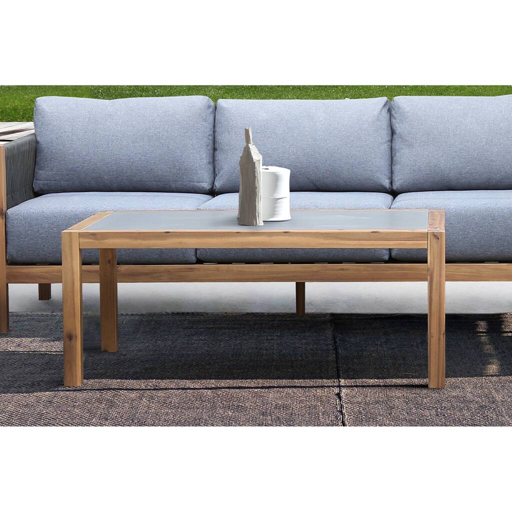 Sienna Solid Eucalyptus Wood and Stone Outdoor Patio Coffee Table