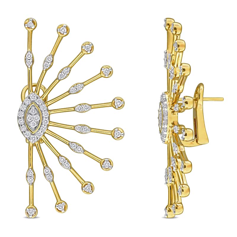 Miadora 1 1/7ct TDW Diamond Leverback Sunburst Earrings in 14k Yellow Gold