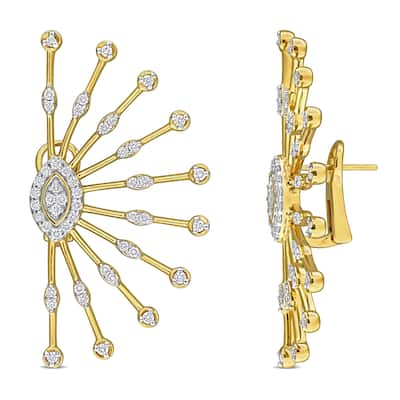 Miadora 1 1/7ct TDW Diamond Leverback Sunburst Earrings in 14k Yellow Gold