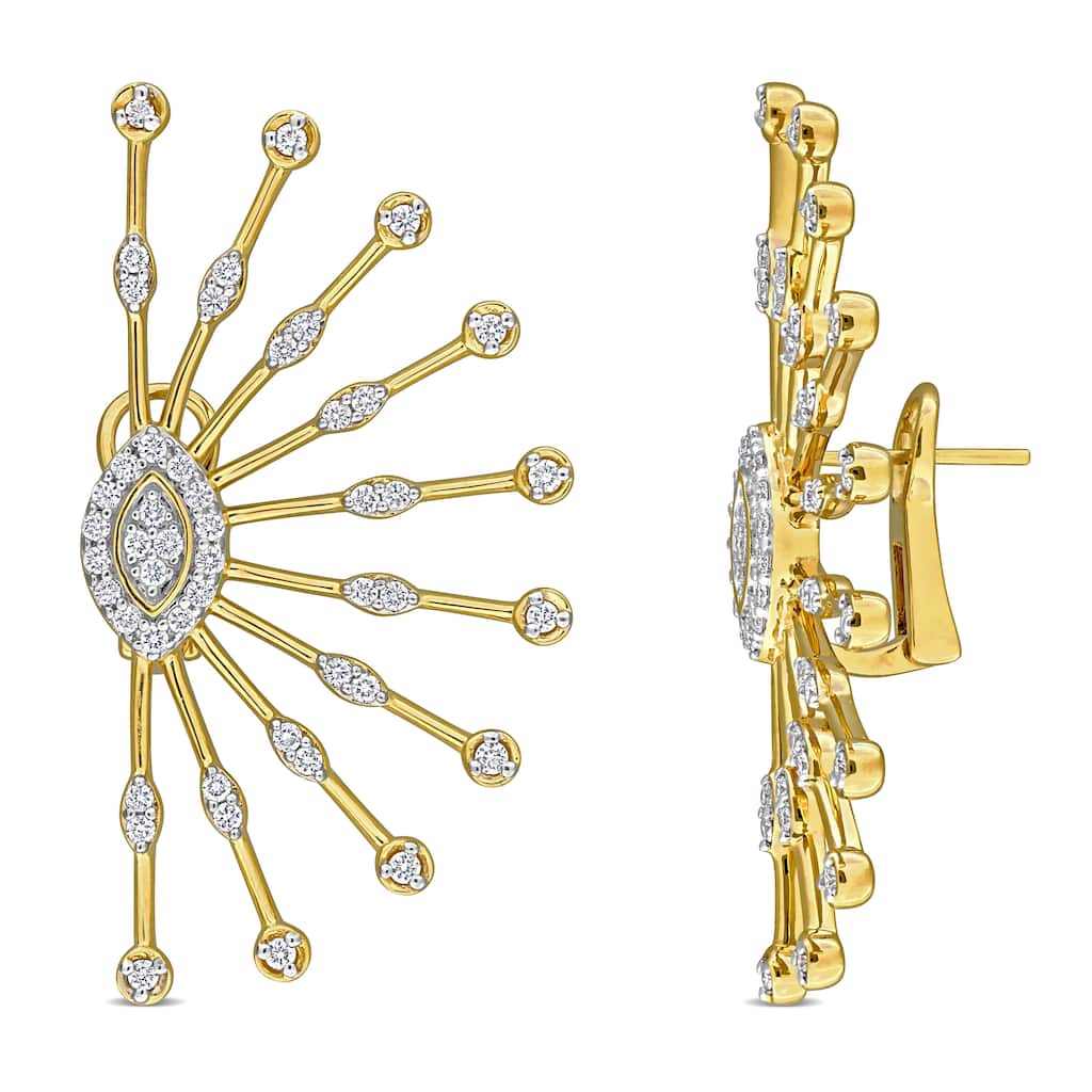Miadora 1 1/7ct TDW Diamond Leverback Sunburst Earrings in 14k Yellow Gold