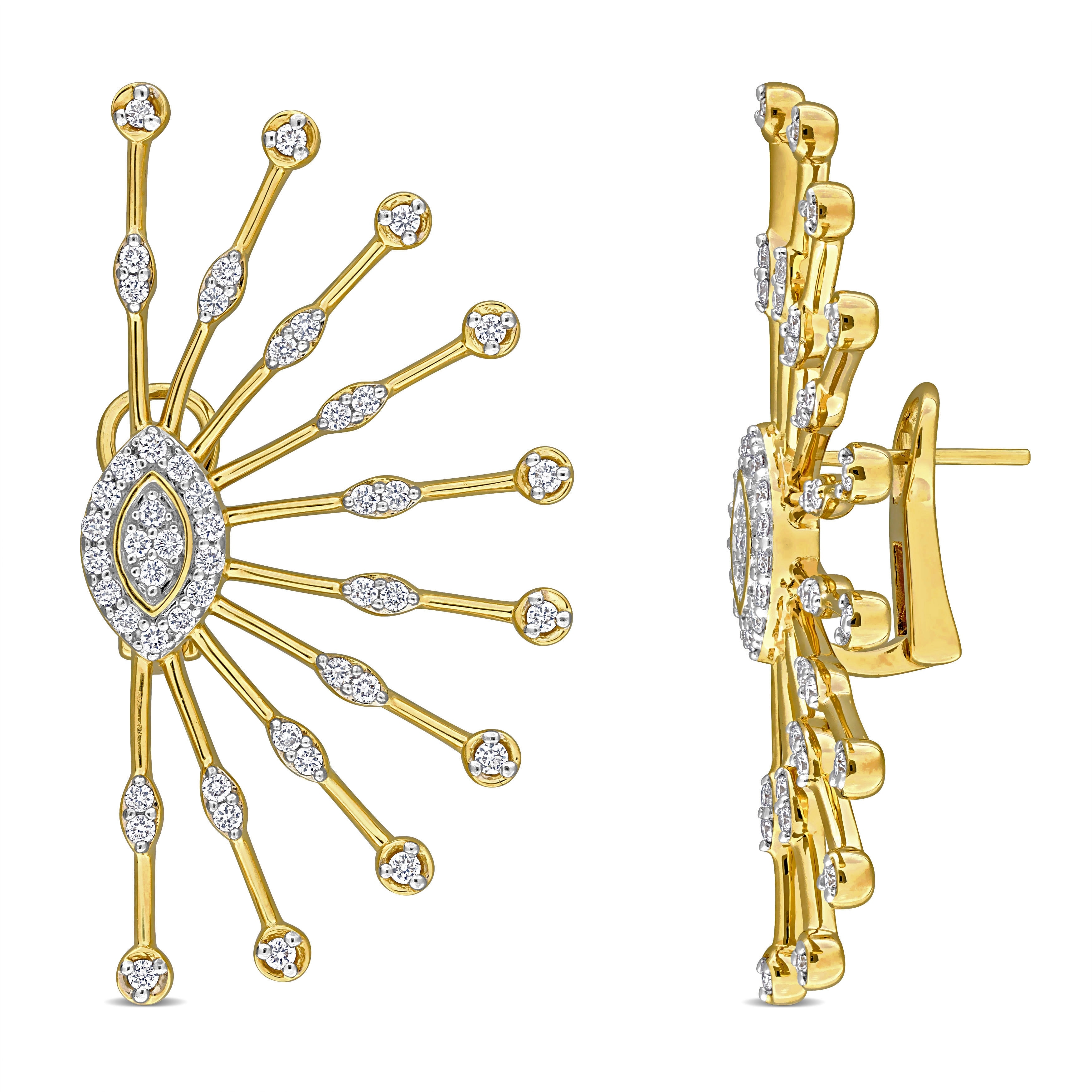 Miadora 1 1/7ct TDW Diamond Leverback Sunburst Earrings in 14k Yellow Gold