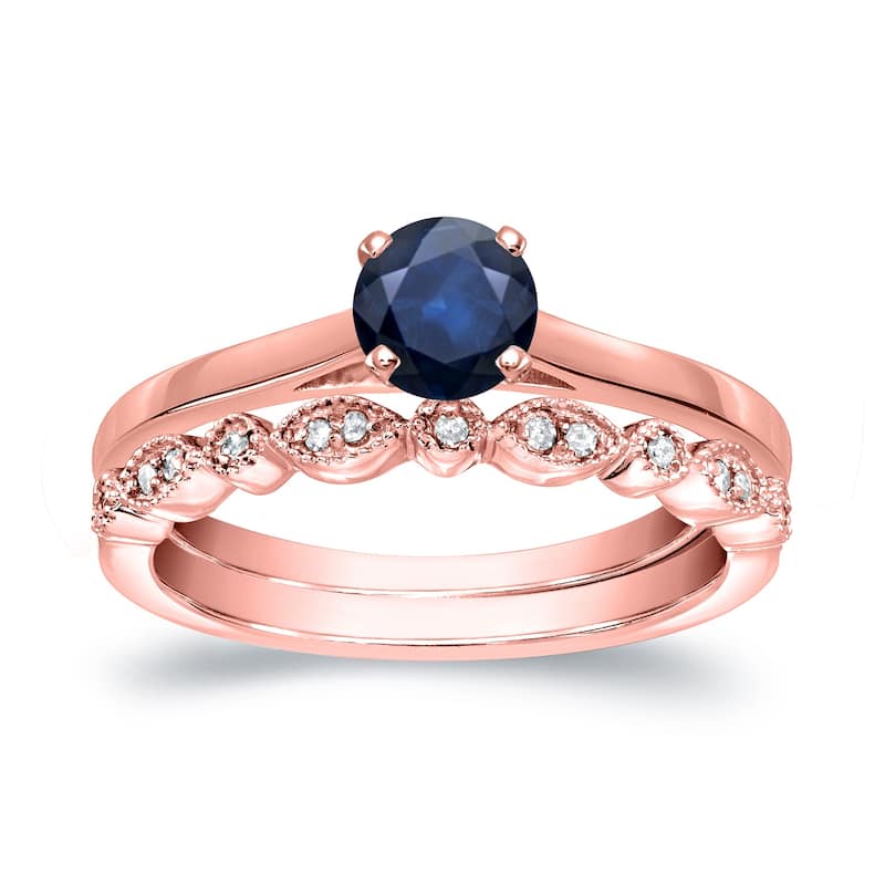 Auriya 14k Gold 1/3ctw Vintage Solitaire Sapphire Engagement Ring Set 1/6ctw