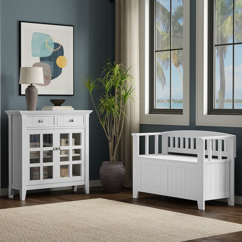 WYNDENHALL Normandy Solid Wood 36 inch Wide Small Storage Bench and 36 inch Wide Storage Cabinet