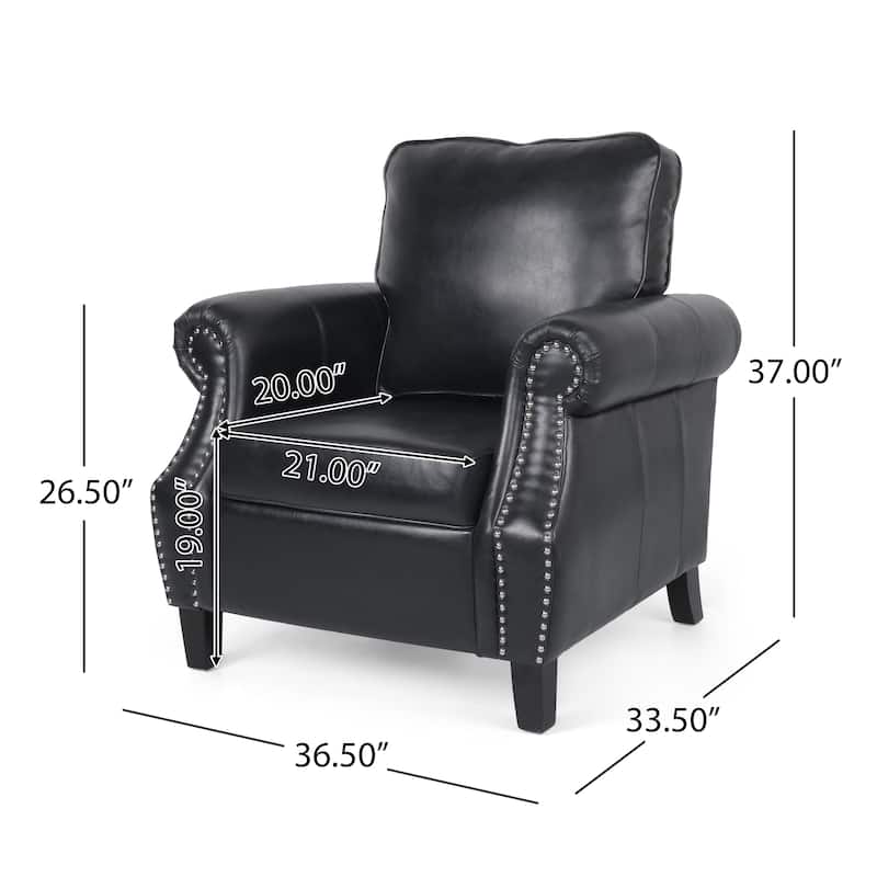 Leather Chair Club Chair Black Dressing Chair Sofa Side Chair Reception Chair Club Chair with Nailhead Trim