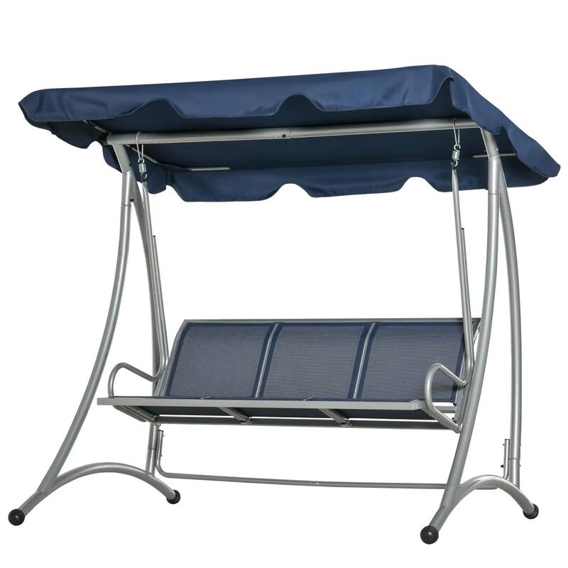 3-Seat Porch Swing, Adjustable Canopy, Breathable Seat, Steel Frame