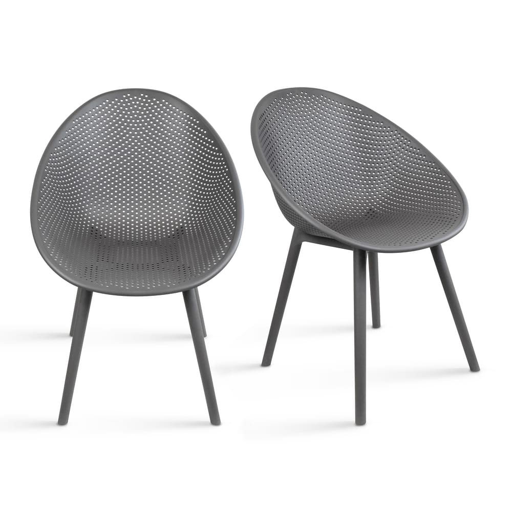 Set of 2 Mid-Century Modern Plastic Dining Chair Plastic Legs with Breathable Perforated Egg Shaped Seat for Indoor/Outdoor Use