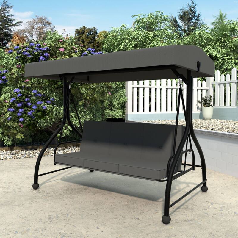VEIKOUS Outdoor 3-Person Patio Porch Swing with Adjustable Canopy and Cushions - Grey