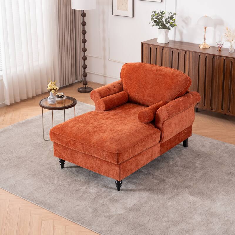 Oversized Chaise Lounge Indoor,Chenille Single Sofa Bed with Wide Seat,Upholstered Lazy Sleeper Armchair,Reading Couch Set