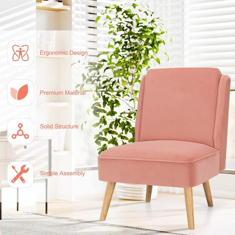 Velvet Accent Chair with Rubber Wood Legs for Living Room - 29.5" x 23.5" x 35" (L x W x H)