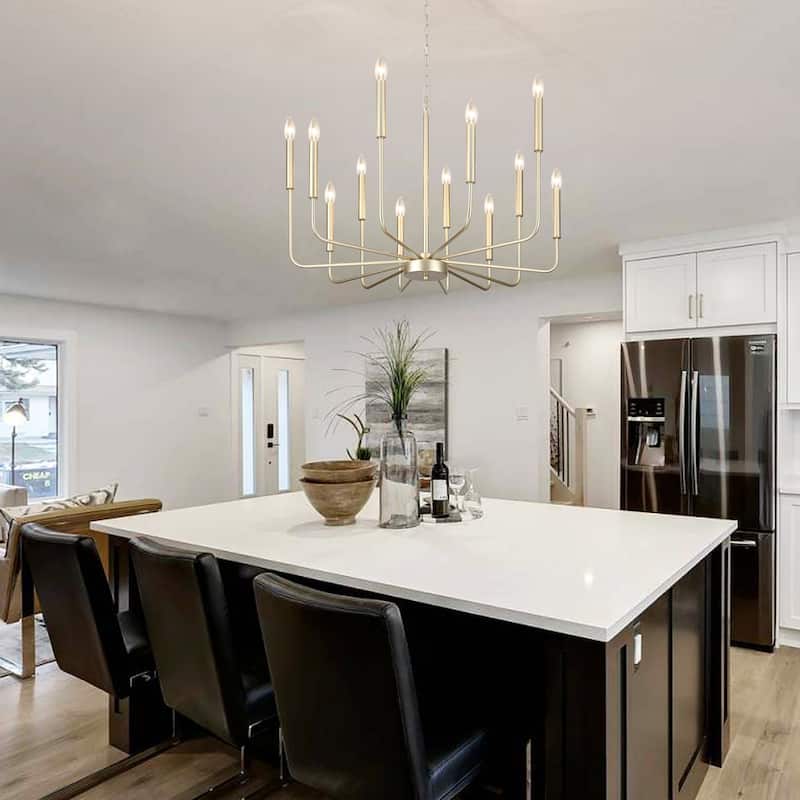 31.29" Wide Farmhouse Chandelier, 12-Light Classic Candle Chandelier for Dining Room Living Room Bedroom Kitchen