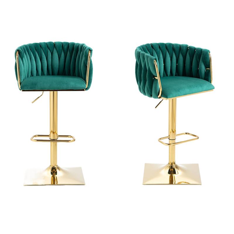 Vintage Velvet Bar Stools with Back and Footrest 2PC/SET,Adjusatble Seat Height from 25.6-32.68 Inch