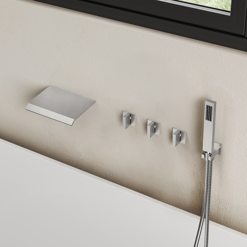Waterfall Tub Faucet with Rough-in Valve,Wall Mounted Tub Spout with Handheld Shower