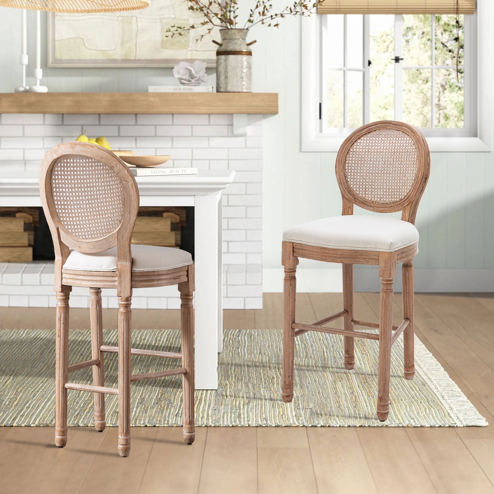 Mieres French Rustic Style Fabric Upholstered Bar Chair With