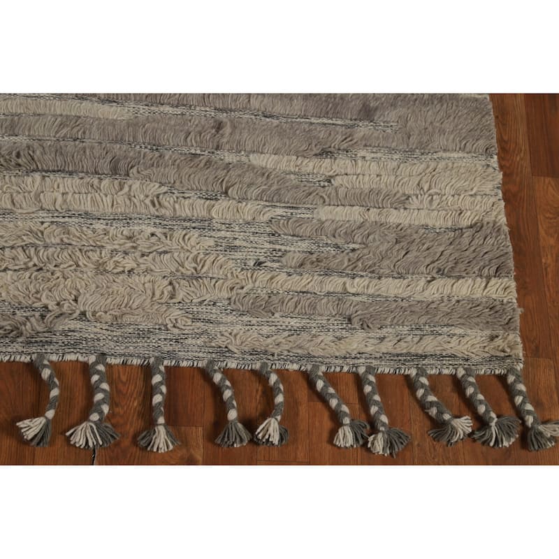 Striped Moroccan Shaggy Oriental Area Rug Handmade Wool Carpet - 5'8" x 8'3"