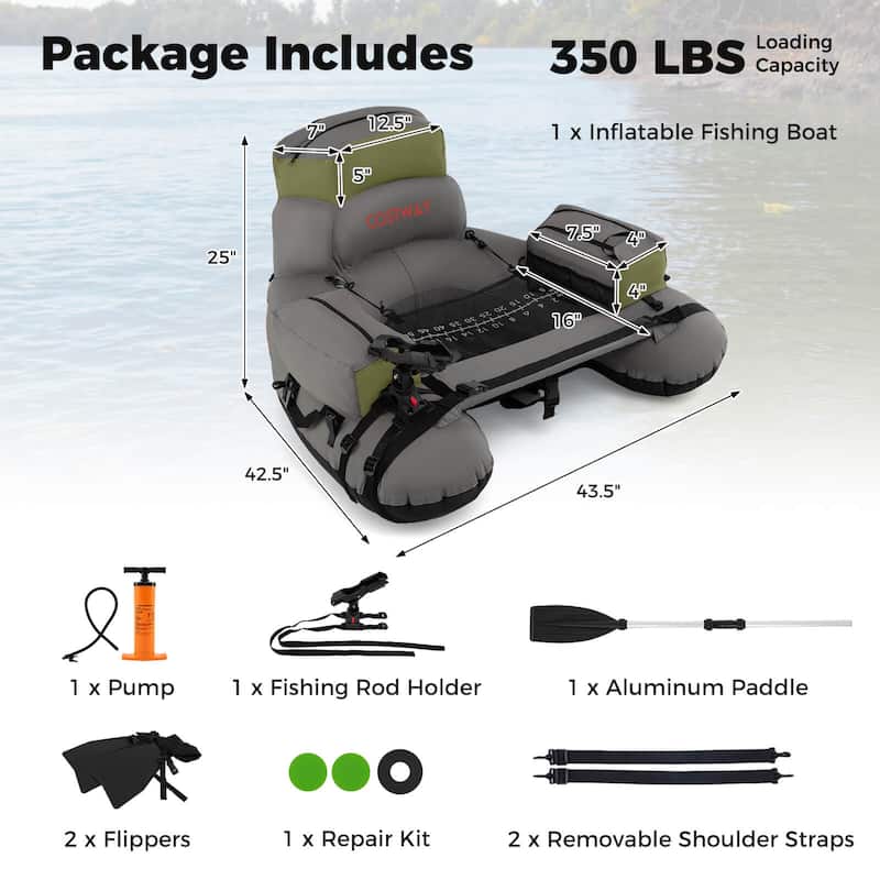 Goplus Inflatable Fishing Boat 350 LBS Fishing Float Tube with Fishing - See Details