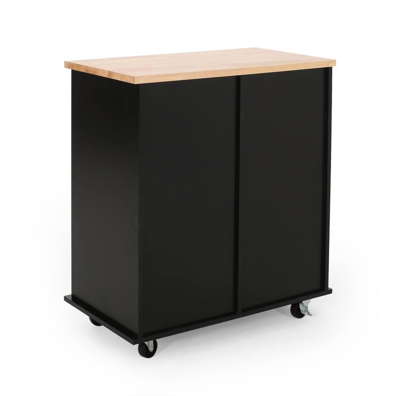Multi-Functional Kitchen Cart with 2 Drawers, Cabinet, and Shelves - Rubberwood Top and Locking Wheels