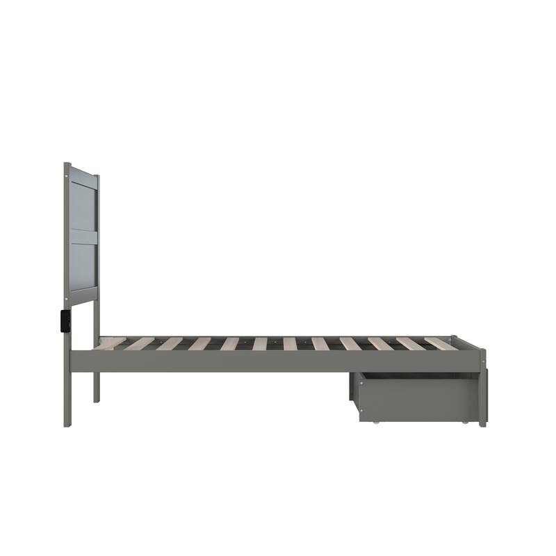 Twin Bed with Storage Drawer - Classic Grey Bedroom Furniture