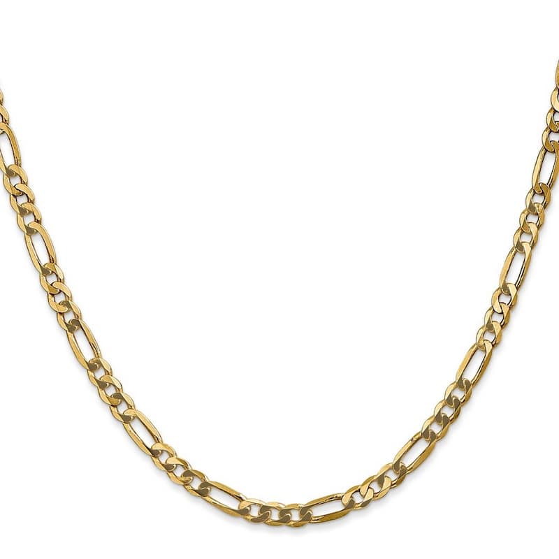Curata 14k Yellow Gold Solid Polished Lobster Claw Closure 4mm Flat Figaro Chain Bracelet - 7 Inch - Lobster Claw