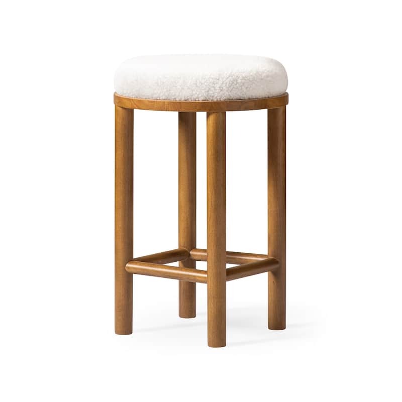 Maven Lane Clara Kitchen Stool In Aged Natural with Boucle Fabric - Aged Natural - Counter Height