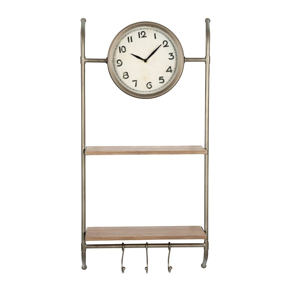Wall Clock with Shelves and Hooks